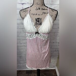Victoria’s Secret Med Babydoll‎ Pink Striped Slip Dress Lace Stretch Neglige